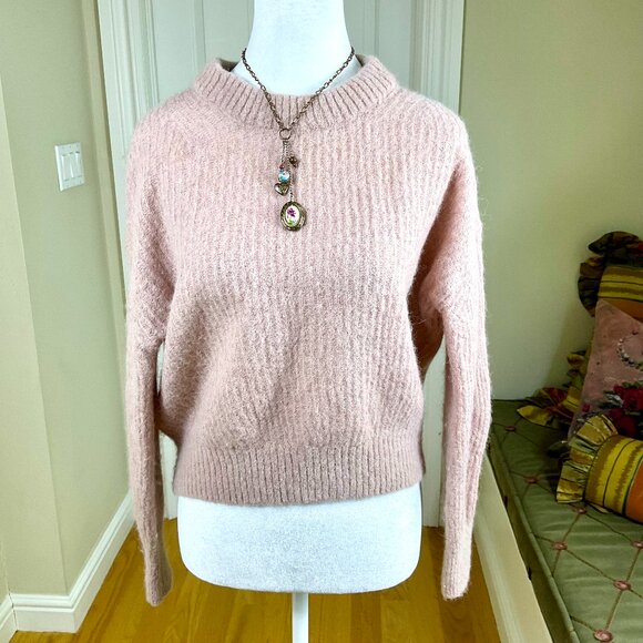 Everlane Sweater Alpaca Merino Wool Cropped Ribbed Pale Pink (S) - Picture 1 of 6